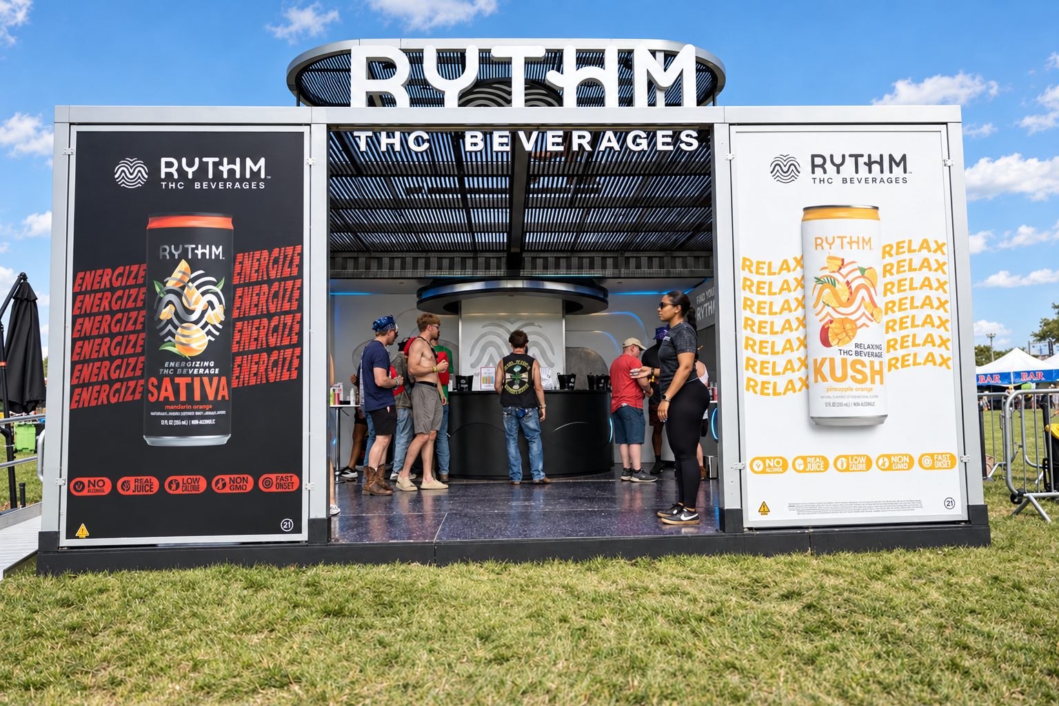 RYTHM THC beverages branded activation structure