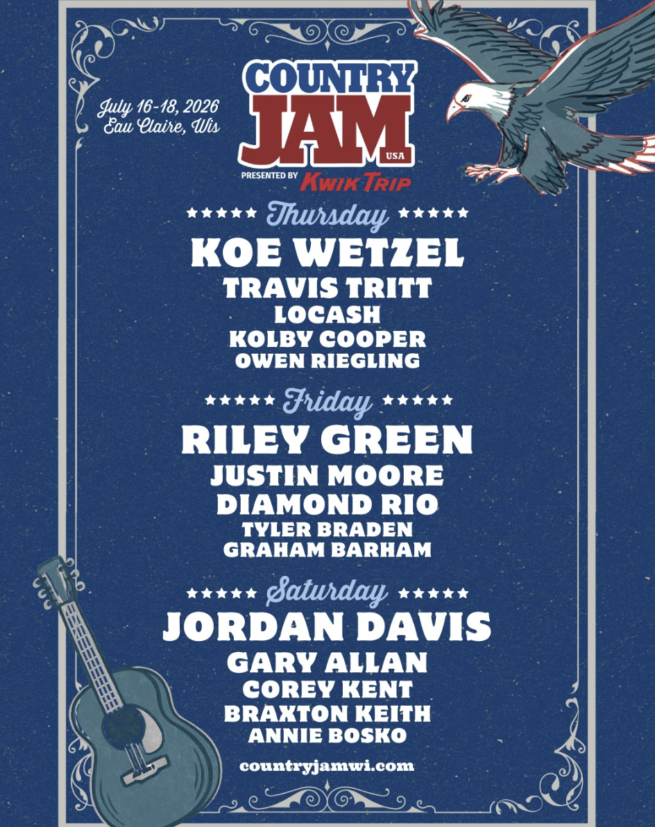 Country Jam USA presented by Kwik Trip 2026 lineup poster