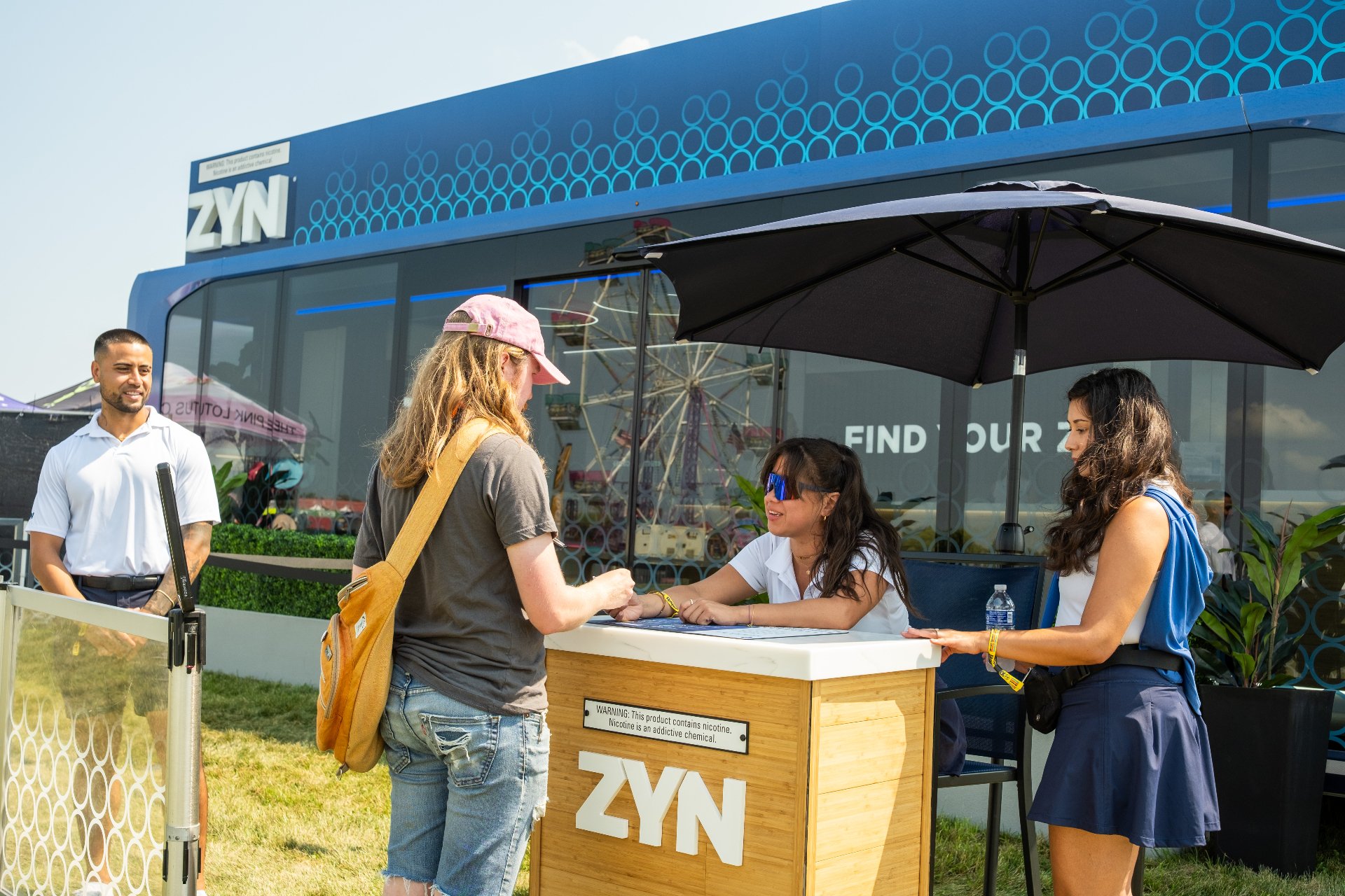 ZYN branded bus and sampling kiosk at XRoads41