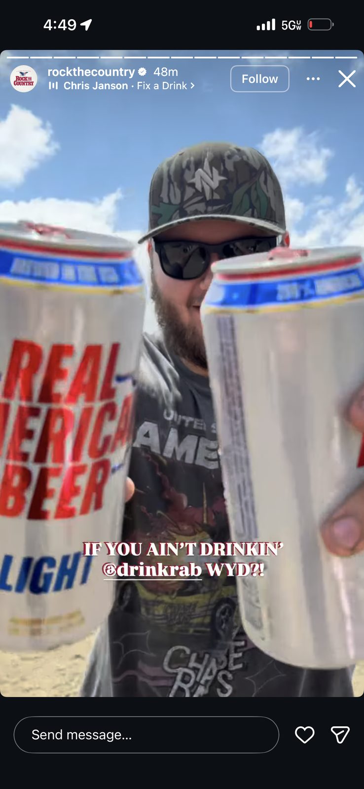 Fan social post holding Real American Beer Light