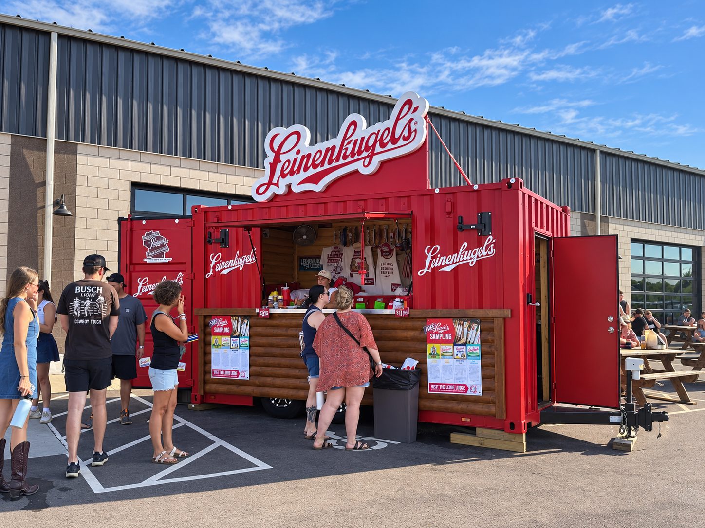 Leinenkugel's shipping container bar serving fans